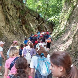 Otwórz zdjęcie - Uczestnicy wycieczki idą szlakiem wąwozu Królowej Jadwigi.