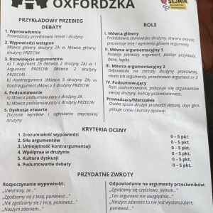 Otwórz zdjęcie - Arkusz z zasadami i rolami w Debacie Oxfordzkiej