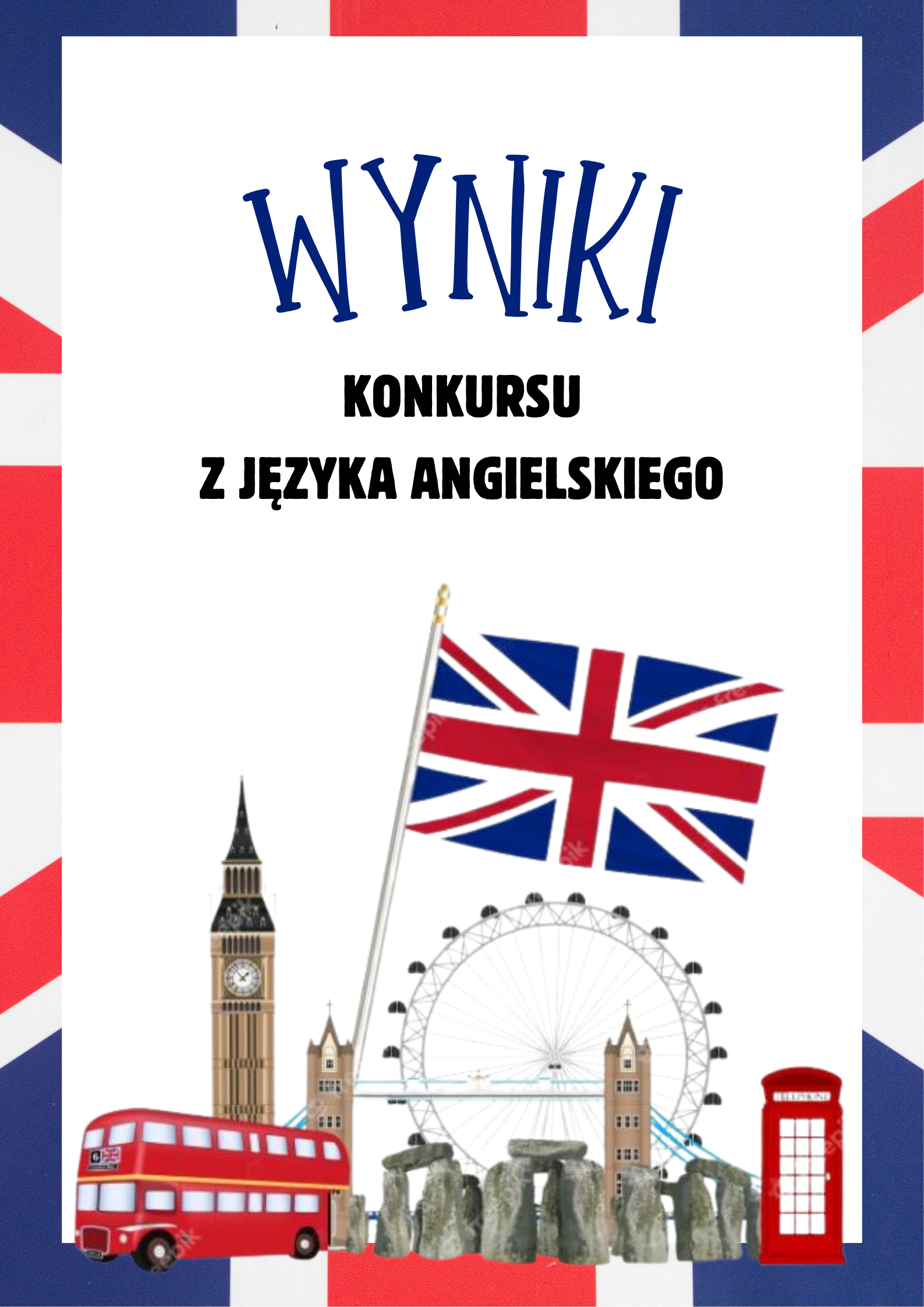 Plakat - ogłoszenie wyników konkursu z języka angielskiego.
