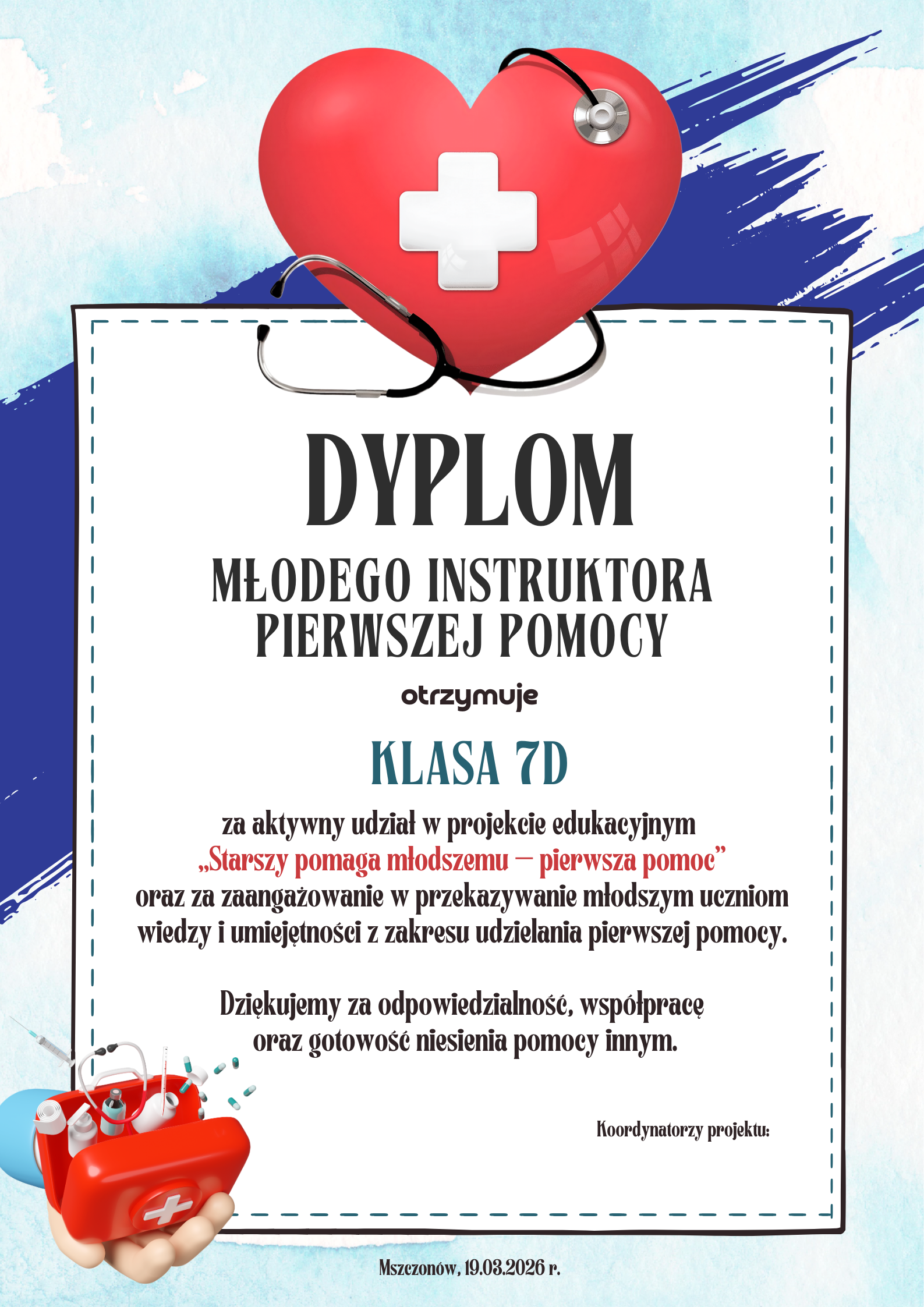 Dyplom Młodego Instruktora dla klasy 7d